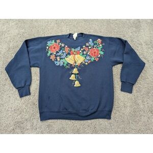 Vintage India Ink‎ Sweater Womens One Size Pullover Flower Christmas Grandma